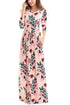 Sexy Classic Floral Print Pink 3/4 Sleeve Maxi Dress